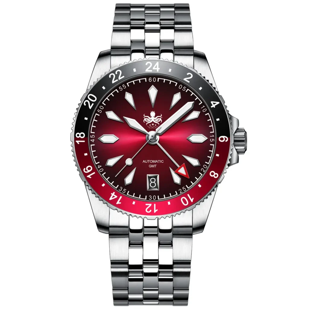 Phoibos Voyager GMT 100M PY058D Burgundy Red Sunray